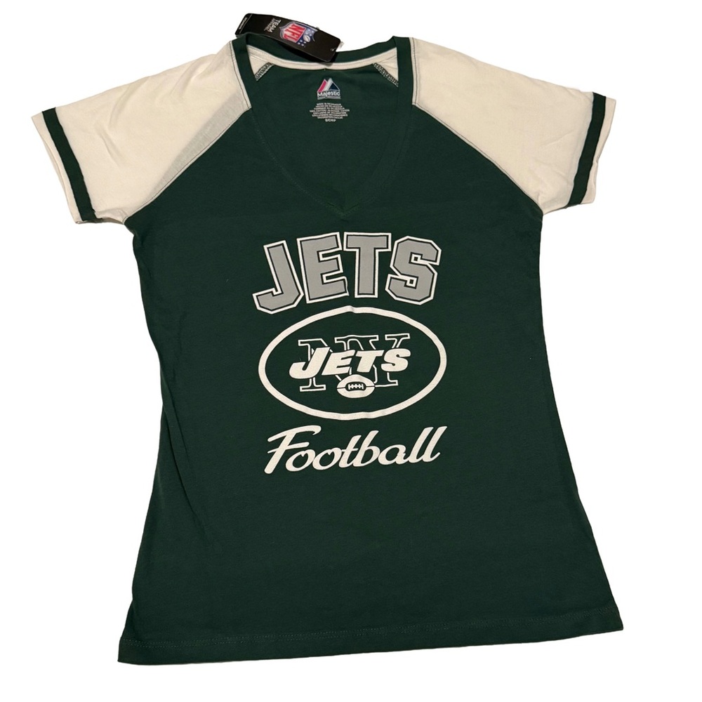 NFL New York Jets Green and White Short Sleeve‎ V-Neck Tee